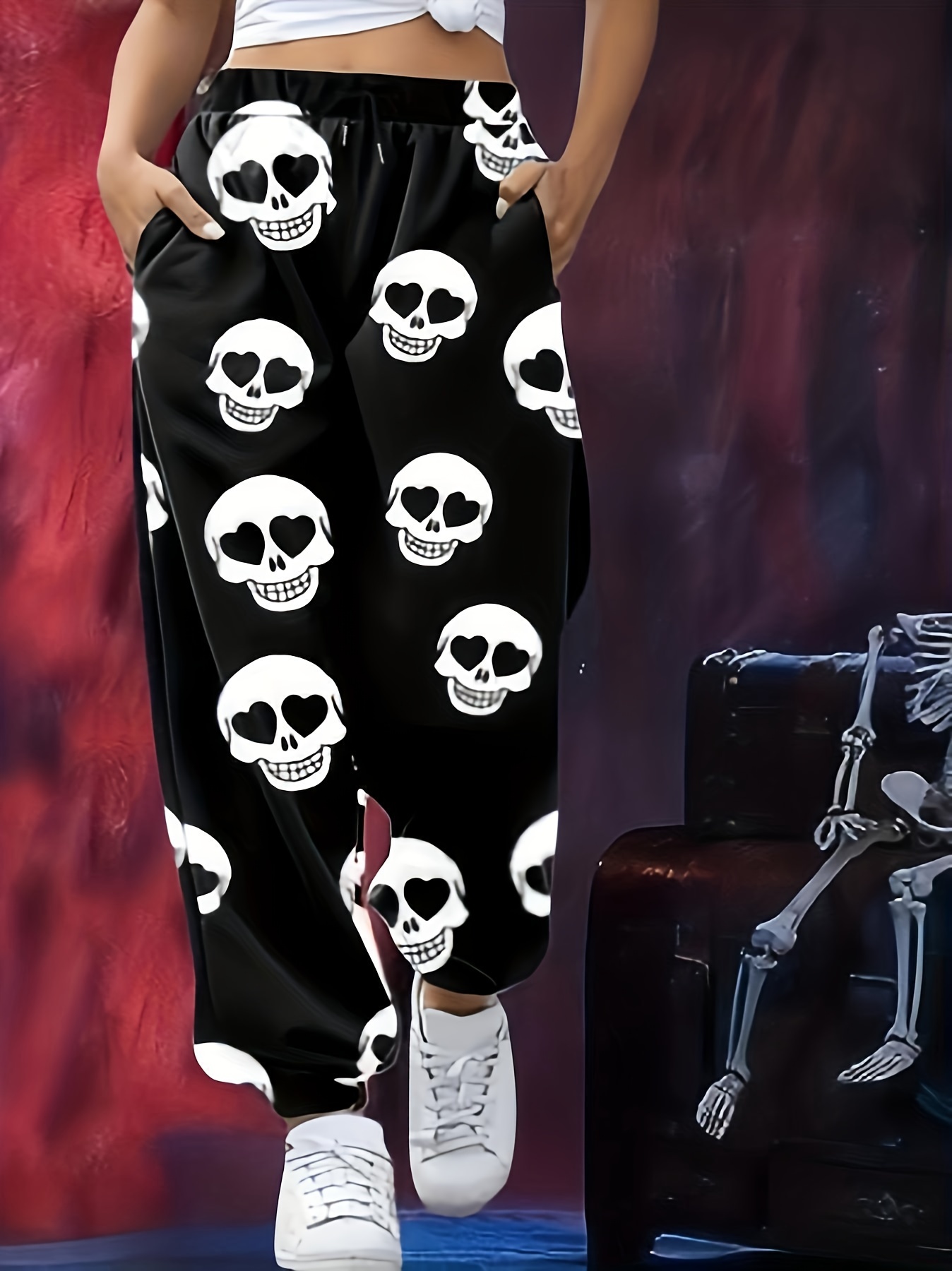  FEORJGP Women Halloween Skeleton Sweatpants Skull