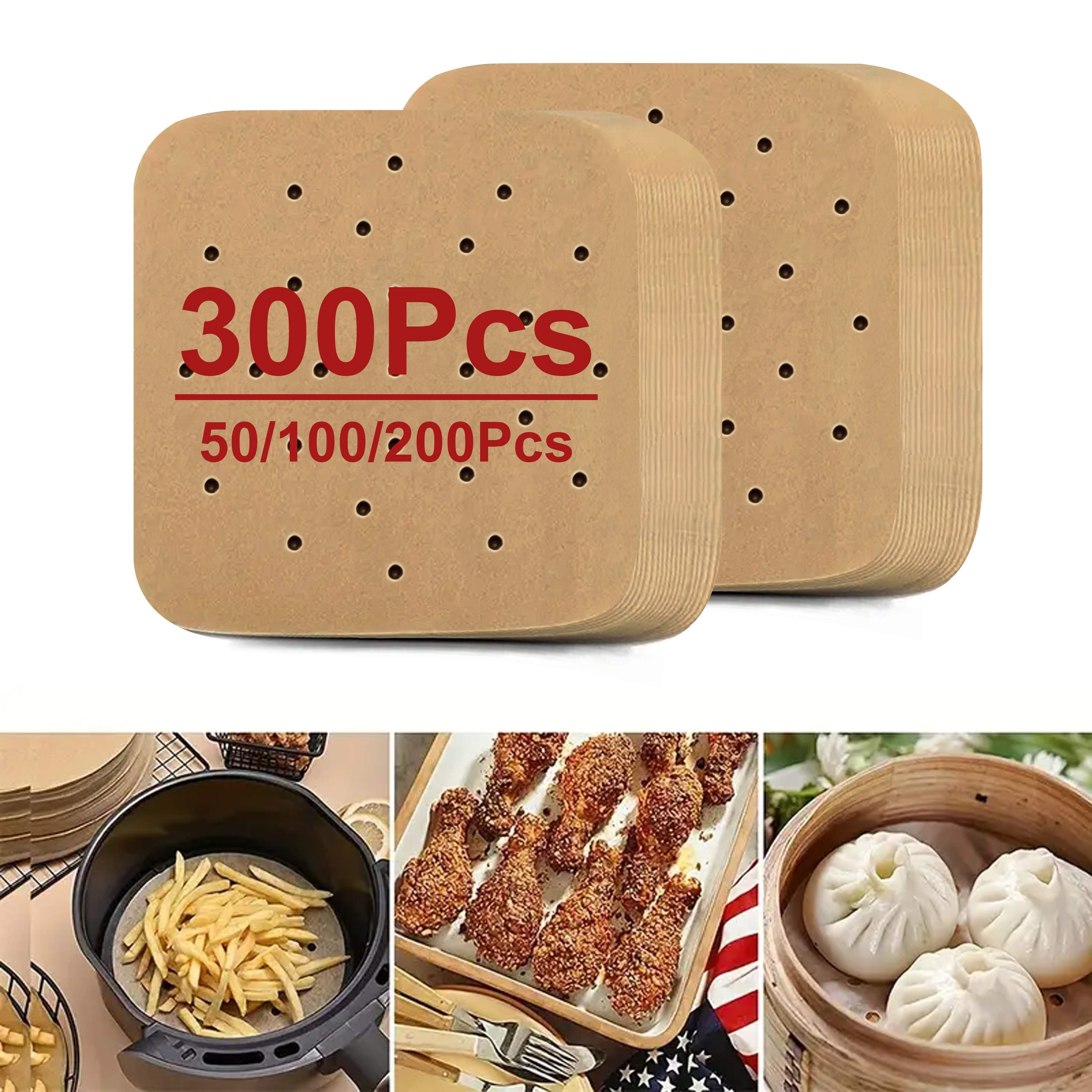 Air Fryer Disposable Paper Liners - 125pcs 8in Square Parchment Paper Non-Stick Airfryer Basket Liners for Steamer Microwave Oven