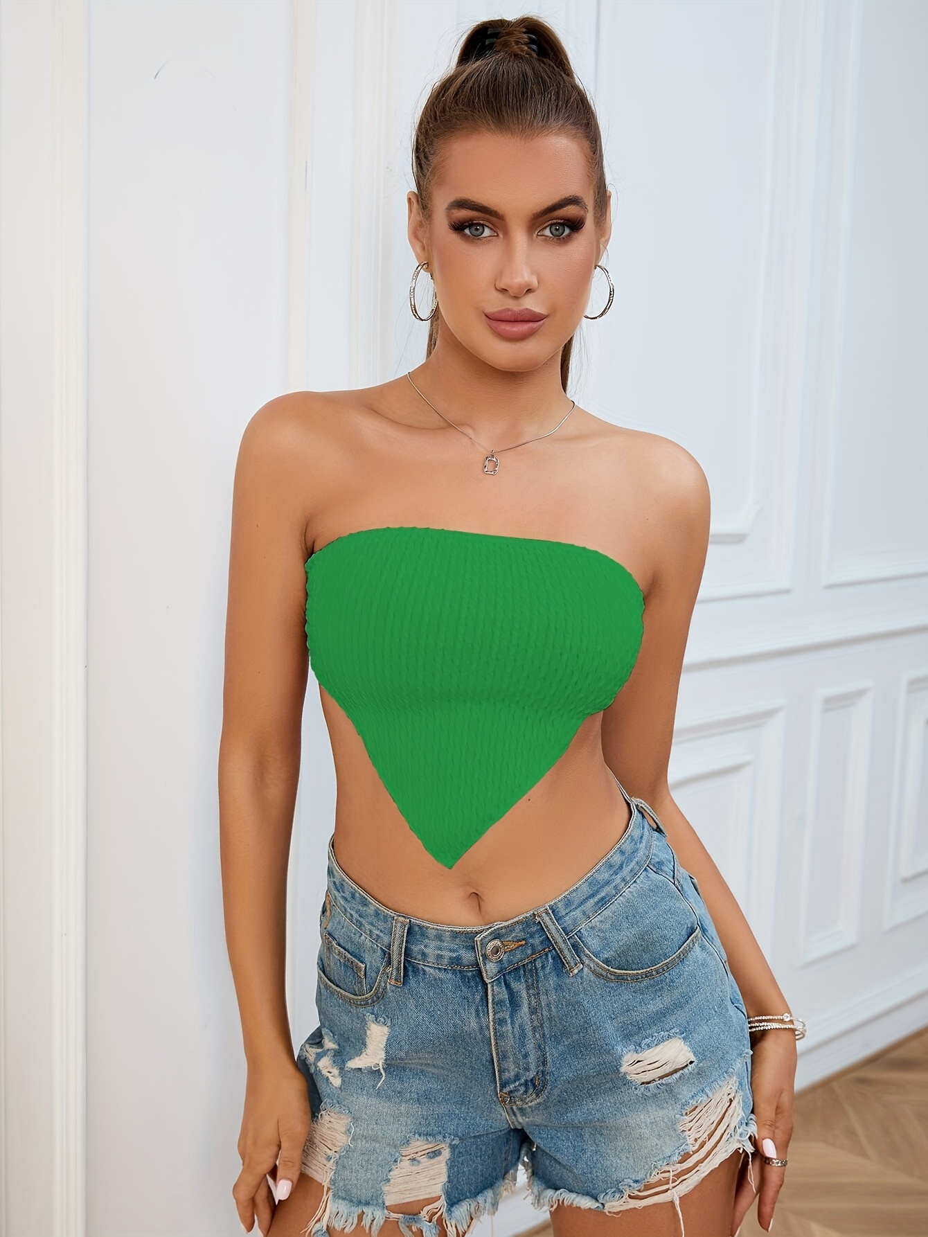 Cheap Sexy Slim Crop Tops Camisole Solid Color Strapless Lace