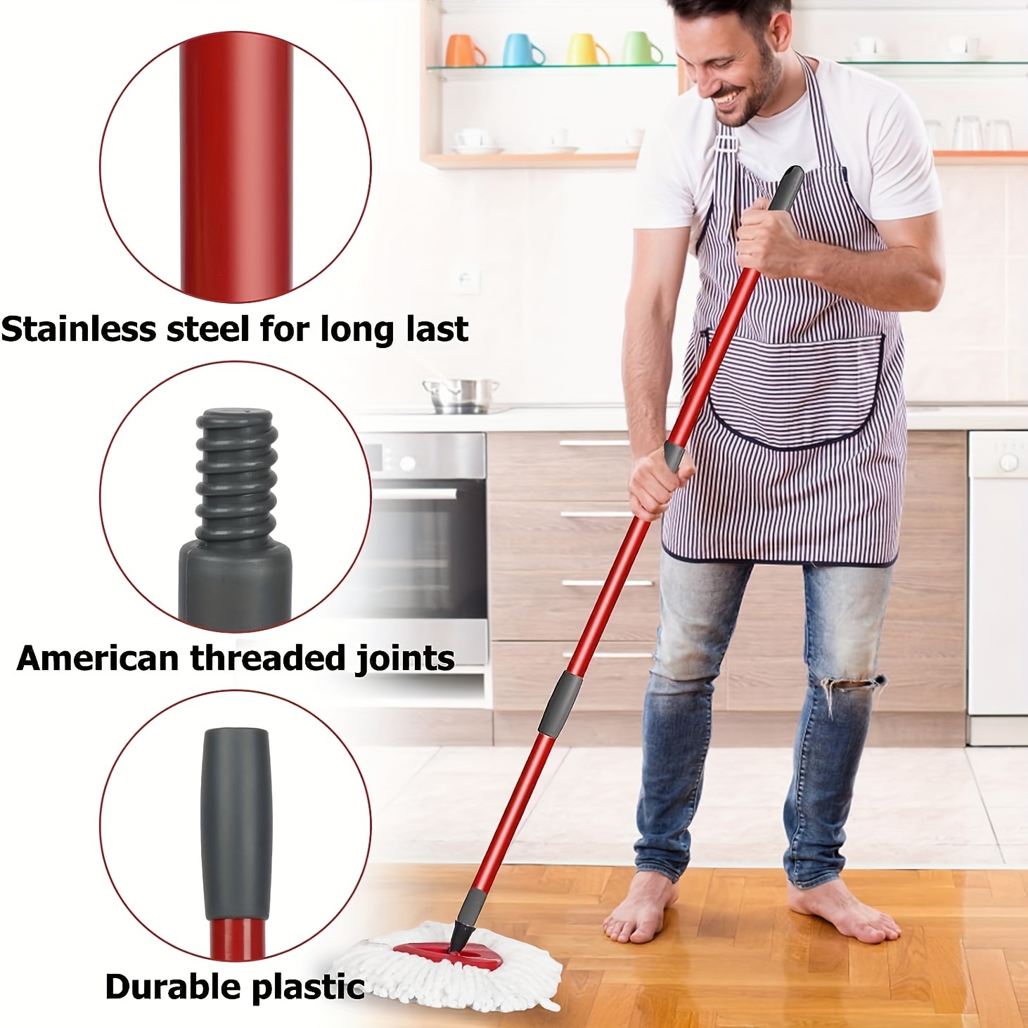 Mop Pole Replacement Handle Clean Head Tool Accessories Stainless Refill  Supplies Replace Broom Steel Stick Rotating Floor - AliExpress