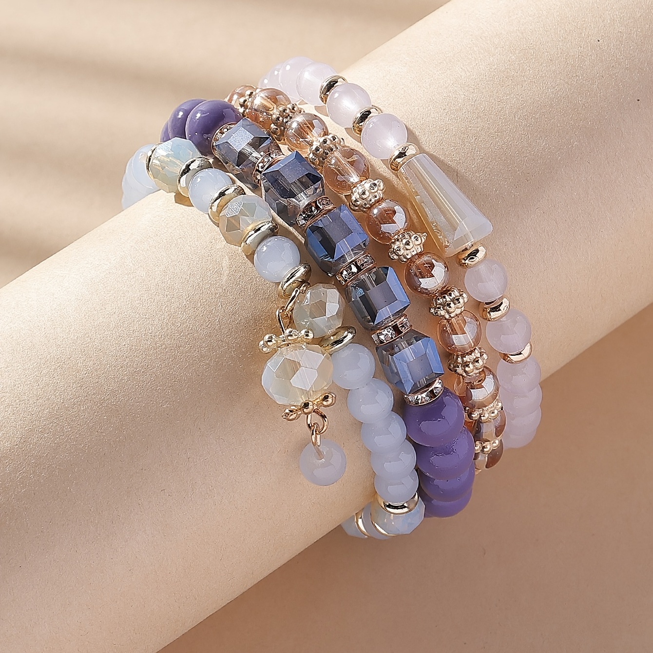 4pc Stackable Beaded Bracelet Set, Boho Style
