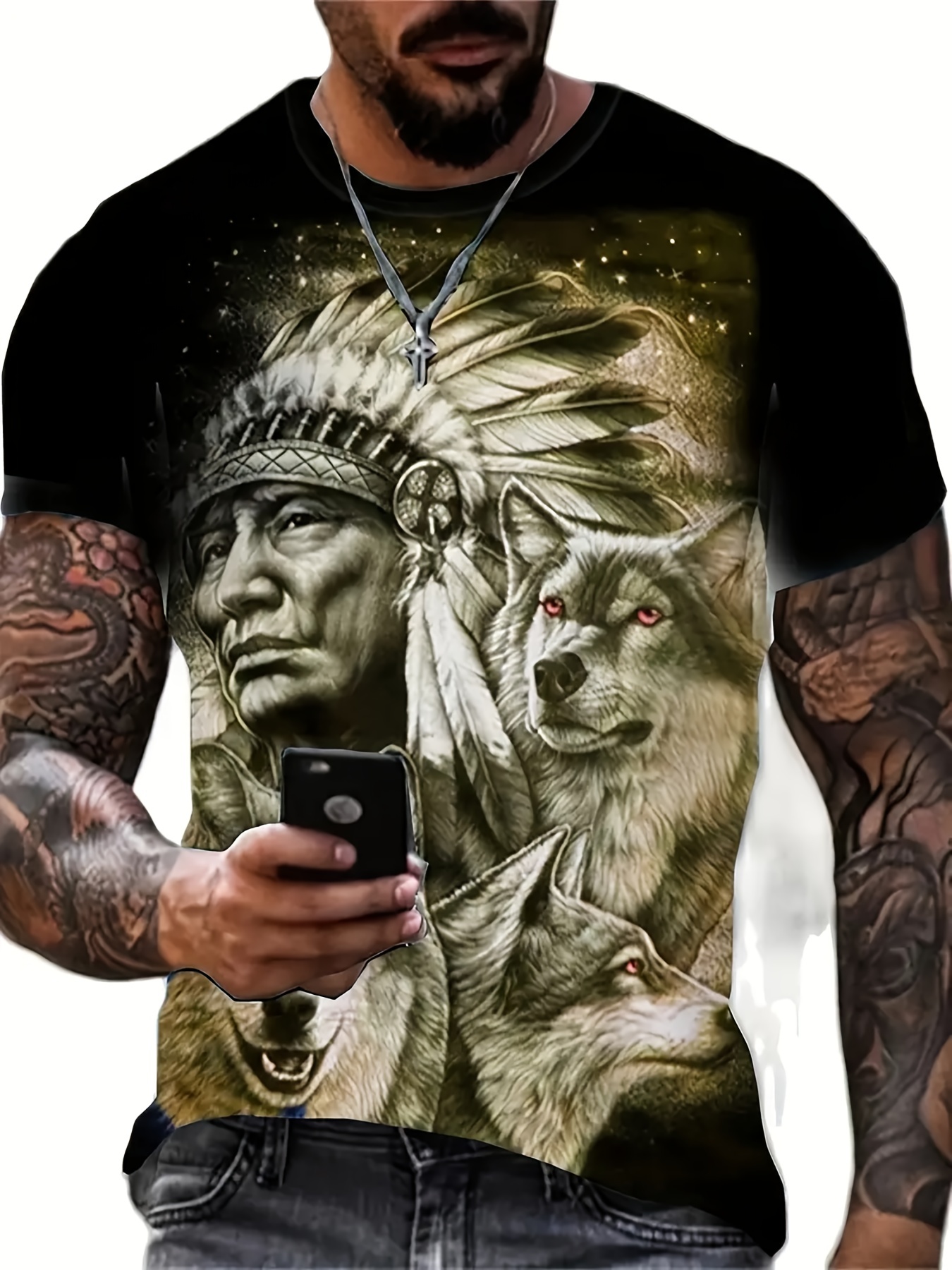 Unisex Native American Wolf Hawaiian Shirt For Men - T-shirts Low Price