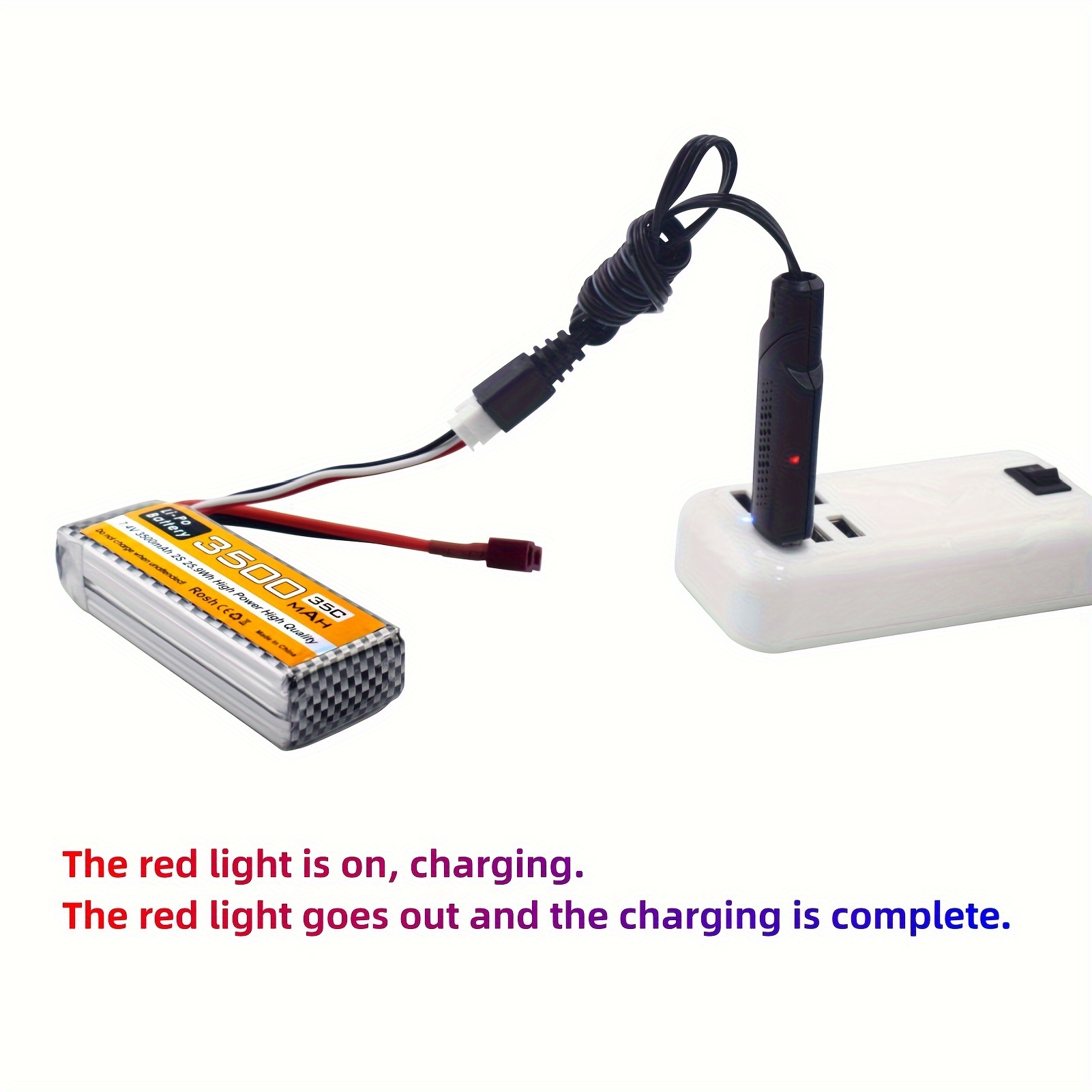 RC USB Charging Cable, RC Car Battery Charger 7.4V 1000mA Lipo Battery USB  Charger Charging Cable for 1:16 Remote Control Car
