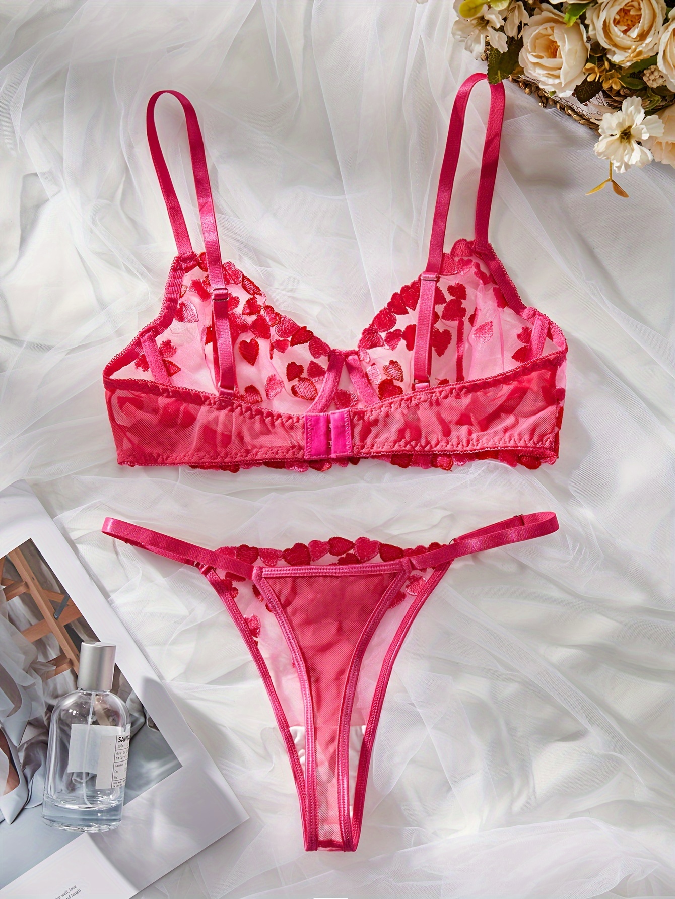 Love & Other Things hearts lingerie set in hot pink