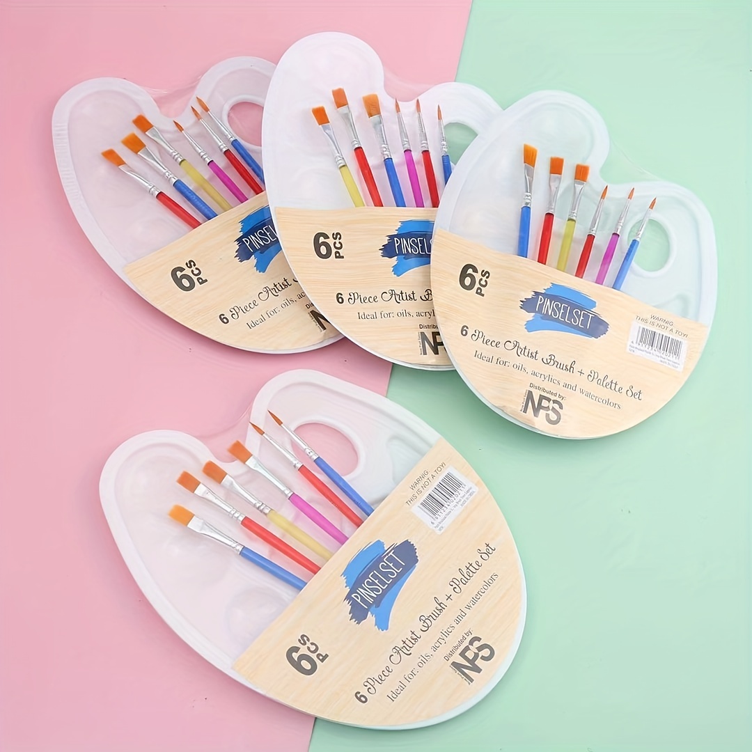 6pcs Pinceles Planos Pintura Acrílica Pinceles Brillantes - Temu