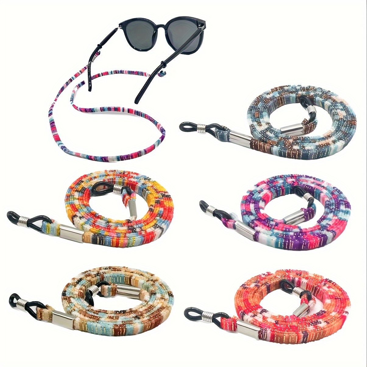 

5pcs Boho Glasses Strap Holder Anti Slip Glasses Cord Rope, Color Block Sports Sunglasses Chain Lanyard Mask Face Covering Retainer Women Men