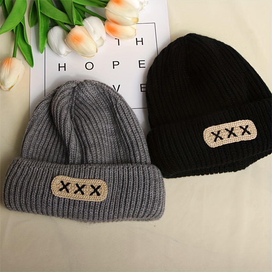 Children's Letters Color Blocking Mea Culpa Warm Hat, Fashion Simple  Knitted Hat For Autumn And Winter - Temu