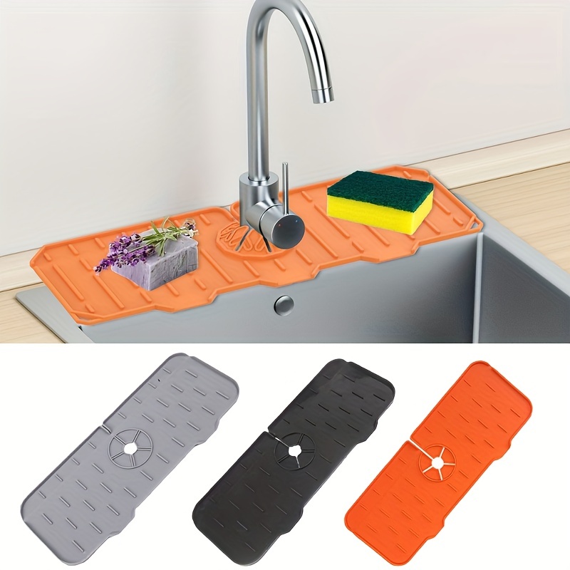 Kitchen Faucet Sink Splash Guard - Silicone Self Draining Pad Behind Faucet  Mat, Water Catcher Tray for Kitchen Bathroom (14.6)