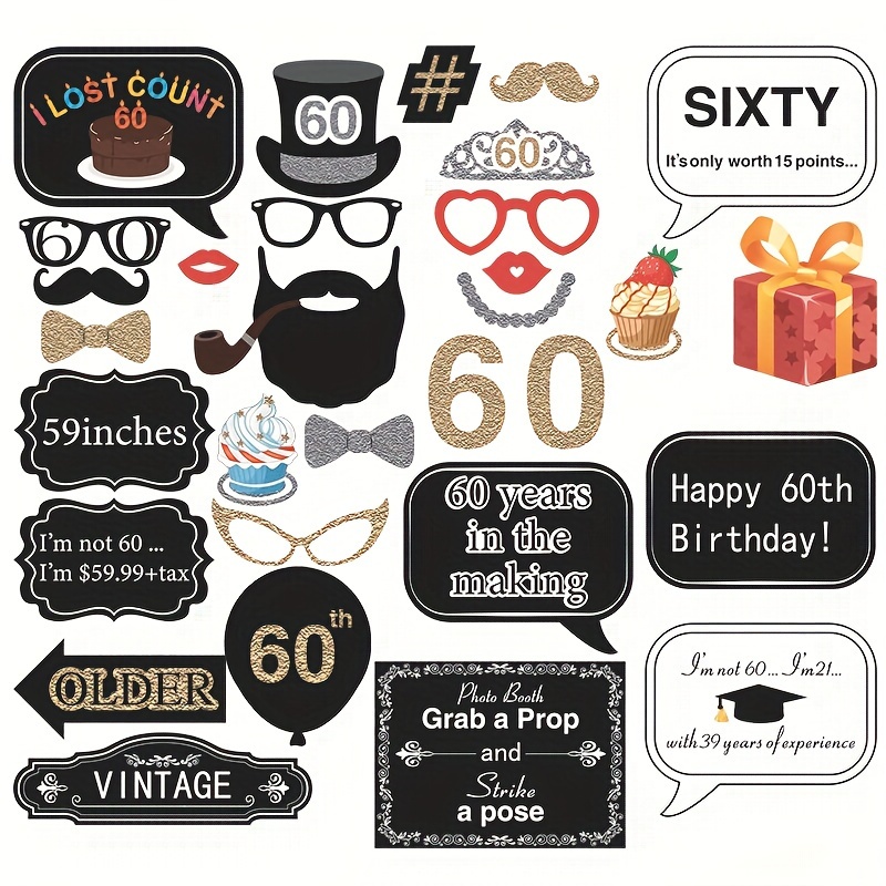 60.os cumpleaños Photo Booth Props Fotos Accesorios (51 piezas