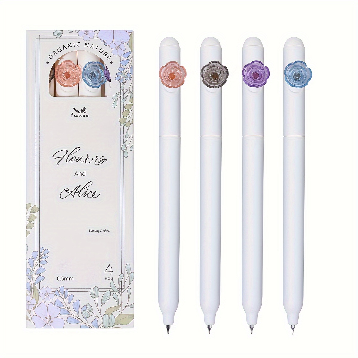 NEWEST 6 Pieces Flower Gel Pens, 0.5mm Black Ink Pens Quick Dry Gel Pens  for Women Fine Point Smooth Writing Pens Fancy Floral Retractable Pens for