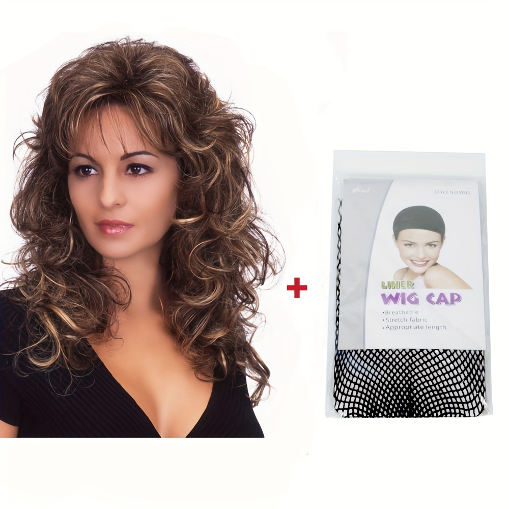 55cm Long Curly Synthetic Wigs For Fashion Women Fluffy Full Wig With Bangs
