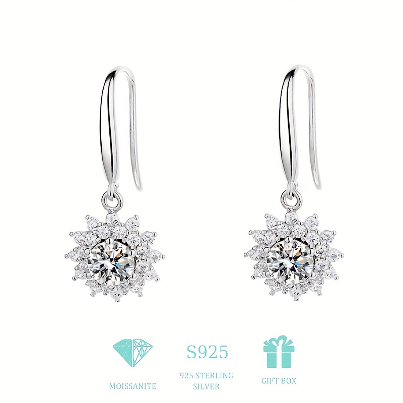 Moissanite Sunflower Drop Earrings 925 Sterling Silver Women's Jewelry