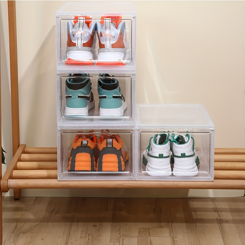 

1pc Shoe Boxes With Lid, Foldable Stackable Shoe Rack, Plastic Sneaker Container, Space Saving Storage Organizer For Entryway, Bedroom, Home, Dorm