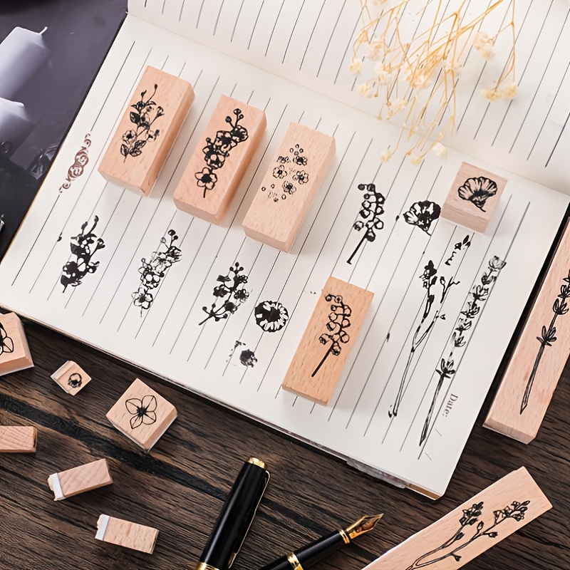 7 Pieces Vintage Wooden Rubber Stamps, Plant and Flower Decorative Wooden  Rubber Stamp Set, Wood Mounted Rubber Stamps for Card Making, DIY Crafts,  Scrapbooking