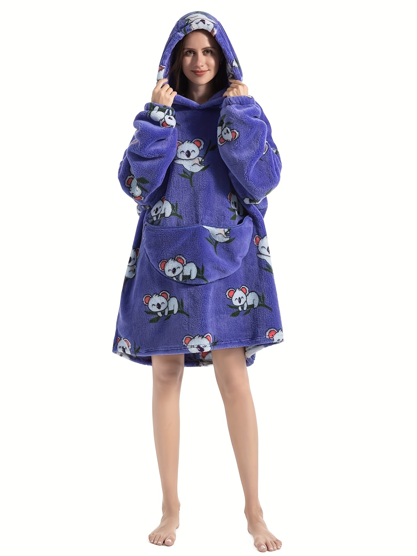 Sloth Pattern Fleece Hooded Wearable Blanket