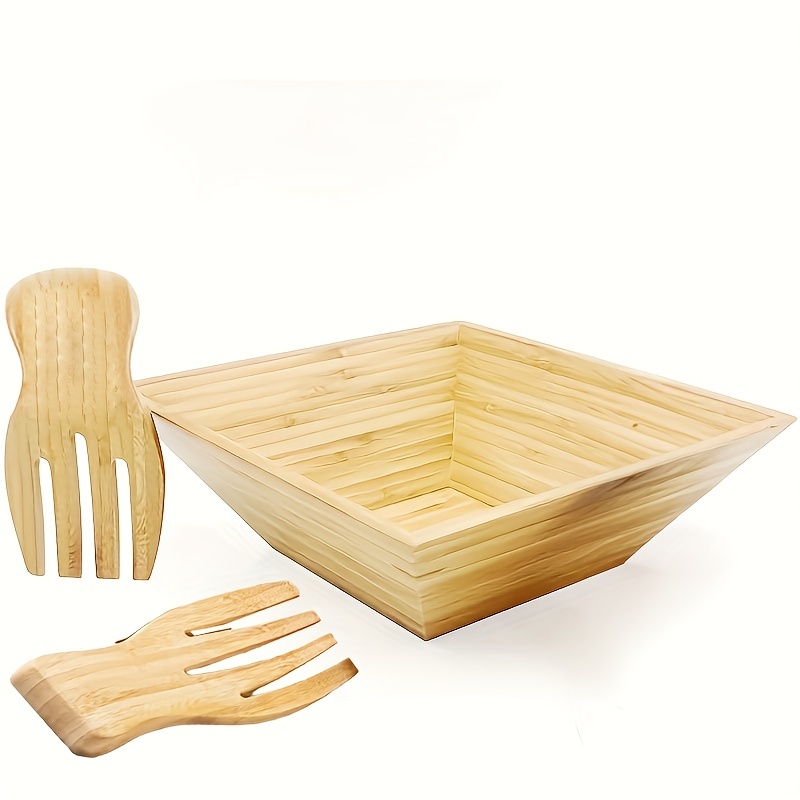 Wood Salad Bowl and Salad Hands Set