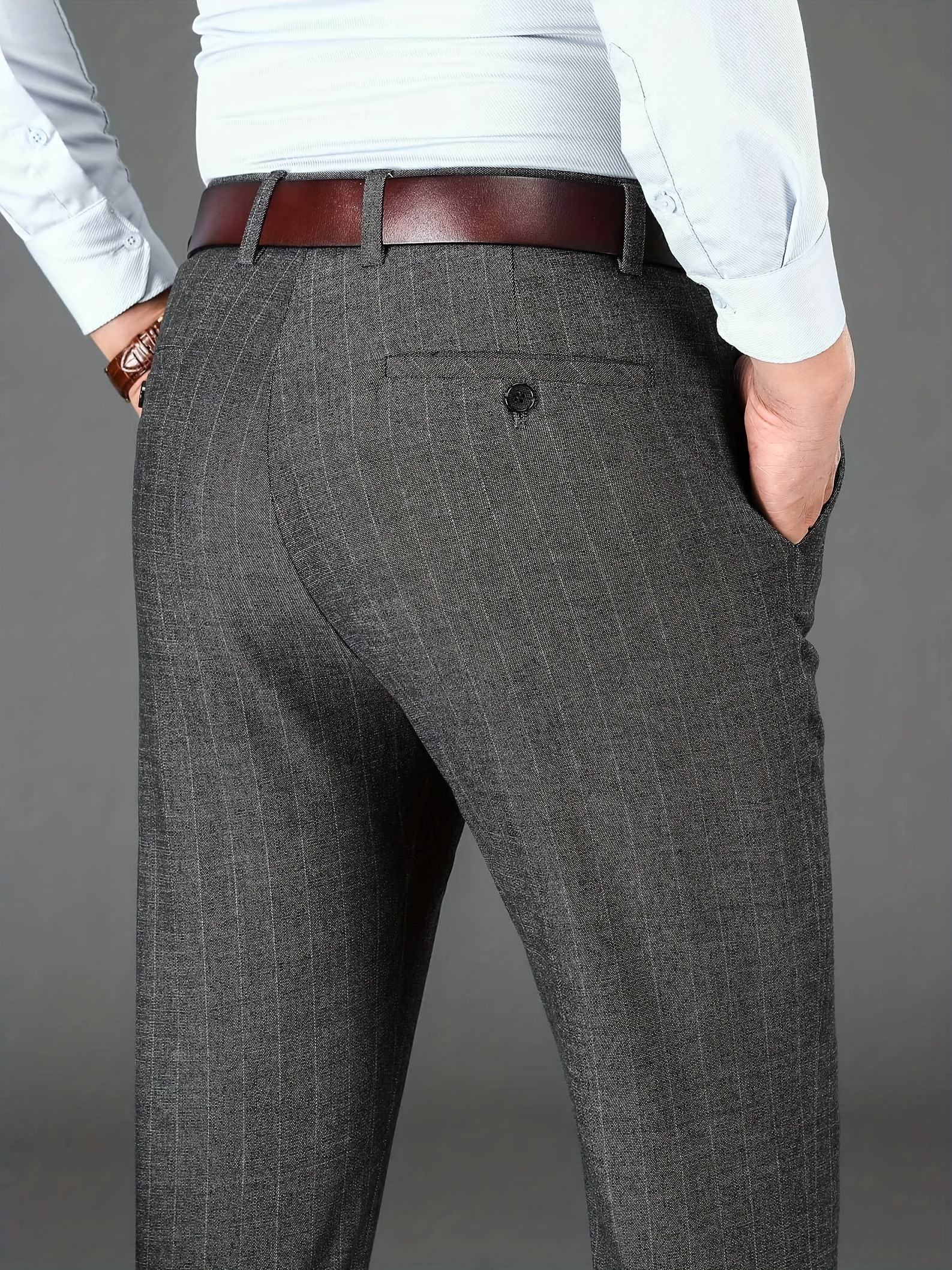 Classic Design Dress Pants, Men's Formal Solid Color Slightly Stretch Dress  Pants For Business