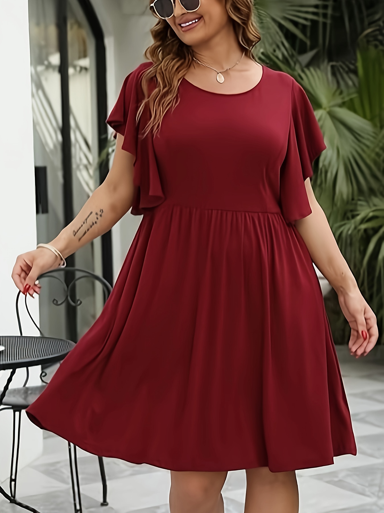 plus size casual dress women s plus solid sleeve Temu