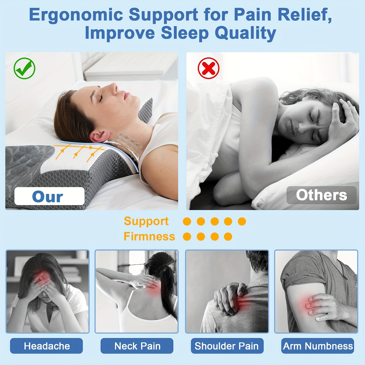 Queen Contour Memory Foam Pillow Neck Pain Relief Orthopedic