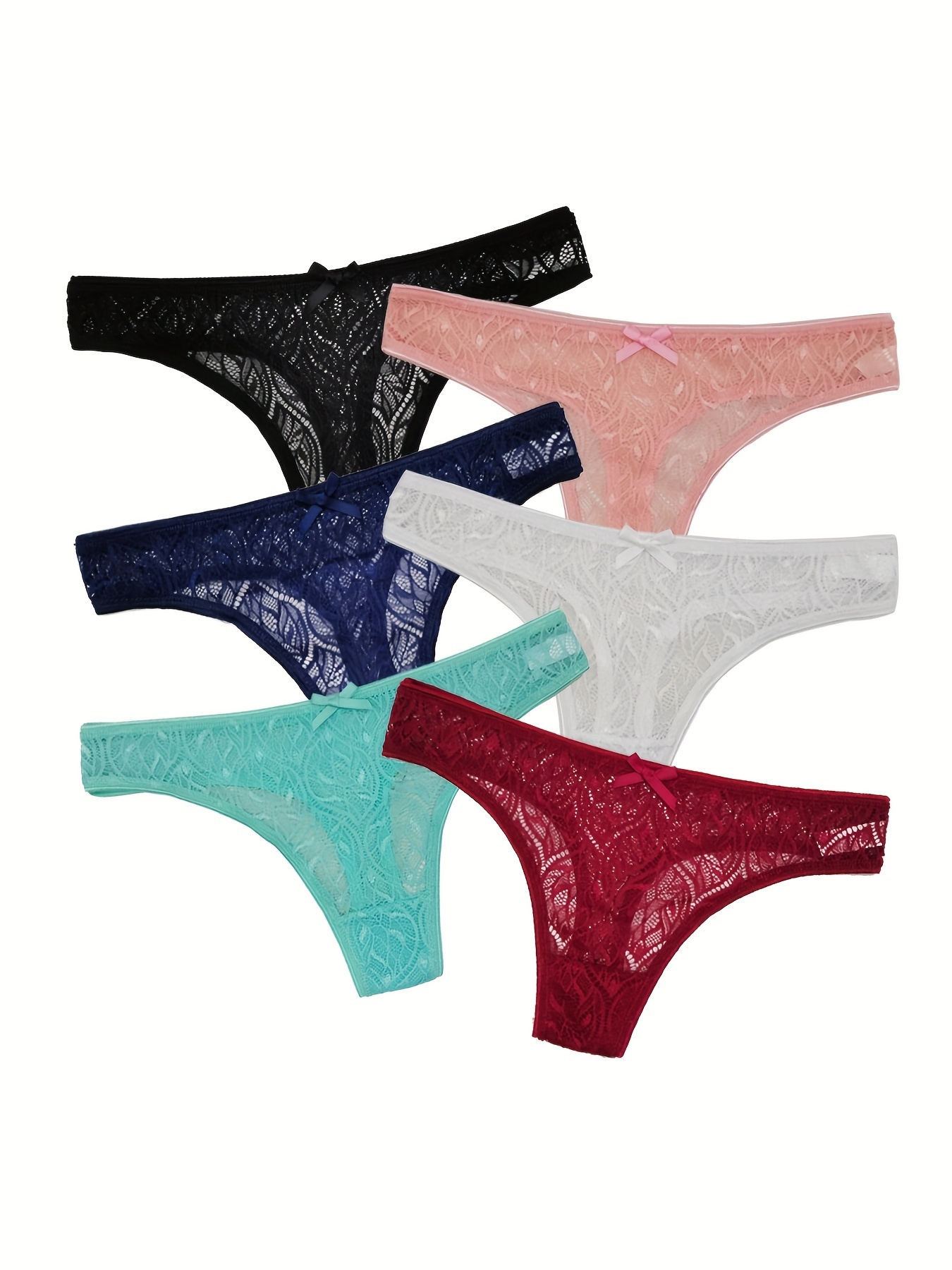 6pcs/pack Ladies' T-back Lace Panties With High Slits, Women's