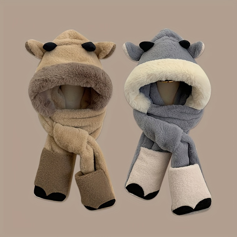 Winter Warm Plush Hat Scarf Set Solid Color Bucket Hat - Temu