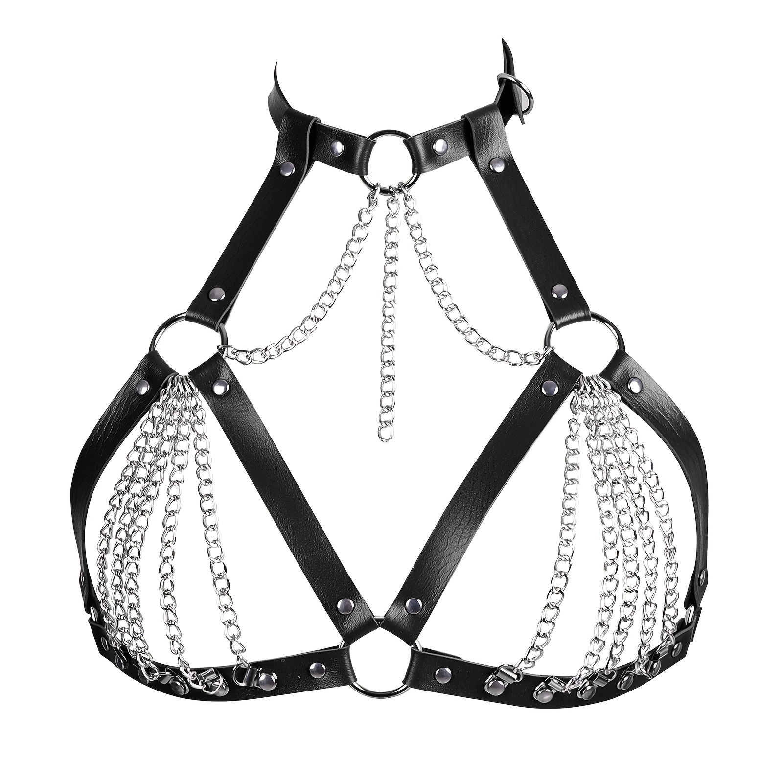 Women Goth Lingerie Chain Leather Harness Belt Cage Bra Strappy Body  Bustiers