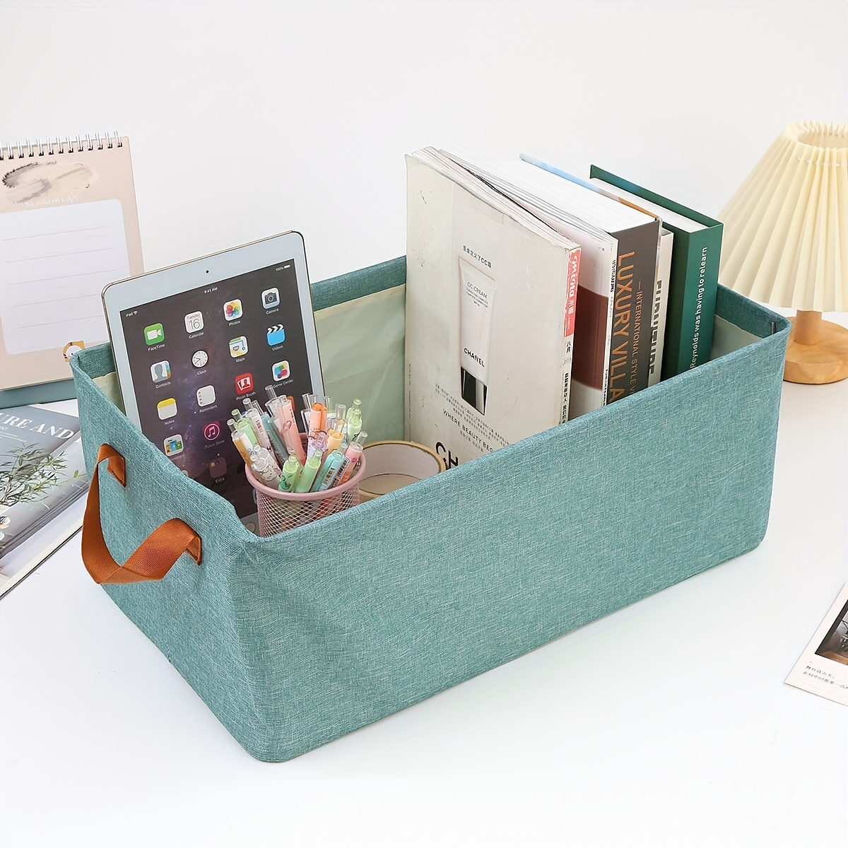 Ins Cute Storage Box Folding Portable Student Dormitory Stationery Books  Snack Organizer Bedroom Home Desktop Storage