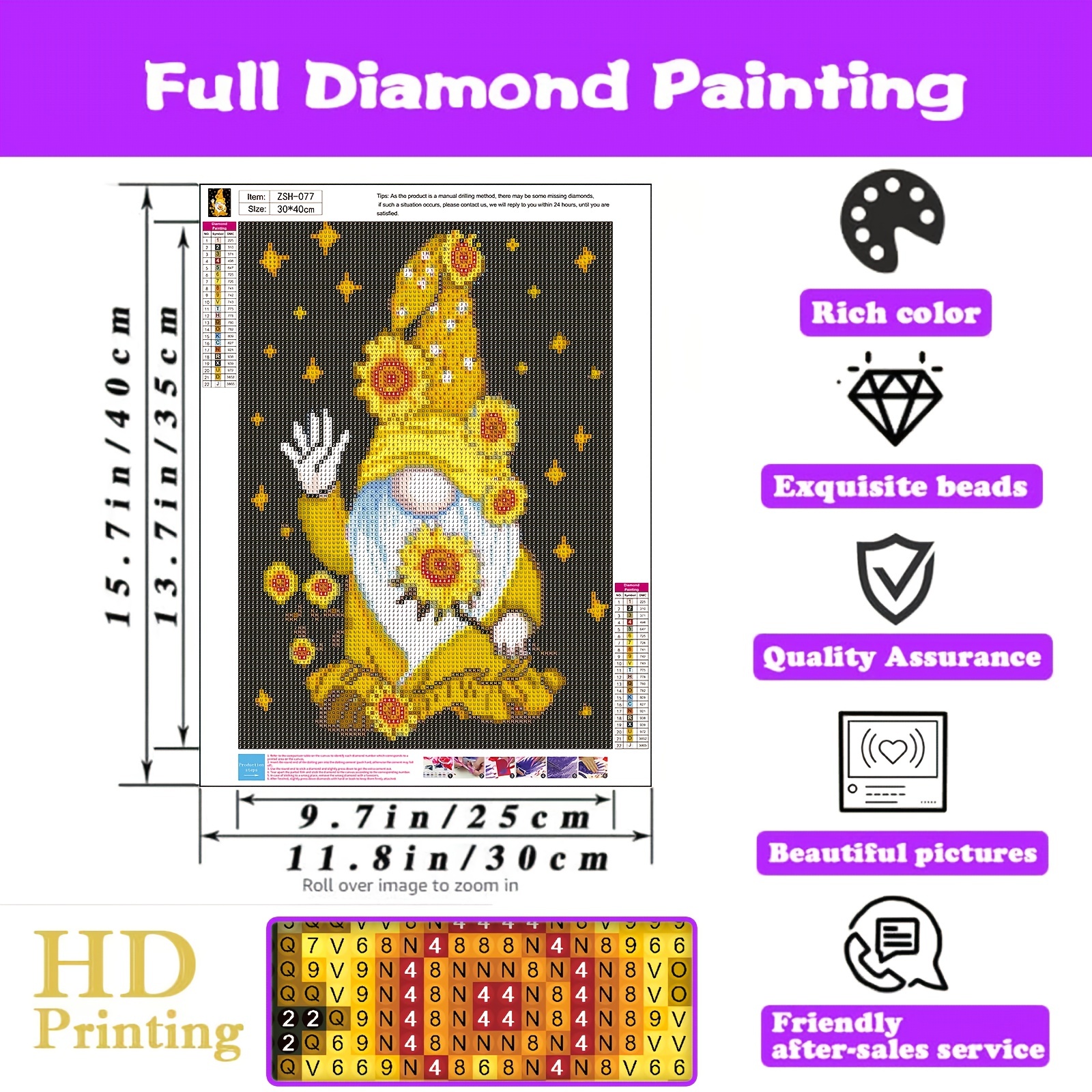 Gnomes Lavender Diamond Painting Kits For Adults - 5D Diamond Art Kits For  Adults Beginner, DIY Full Diamond Dots Paintings With Diamonds Gem Art And