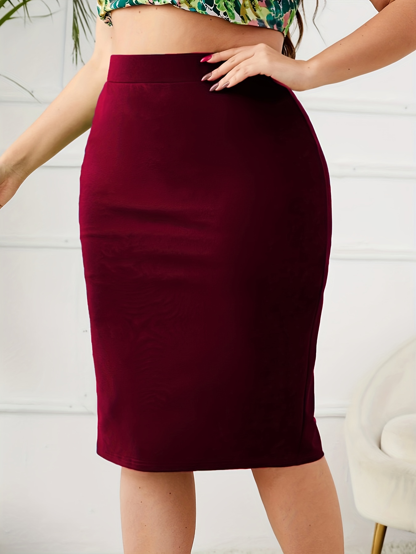 Plus size burgundy outlet pencil skirt