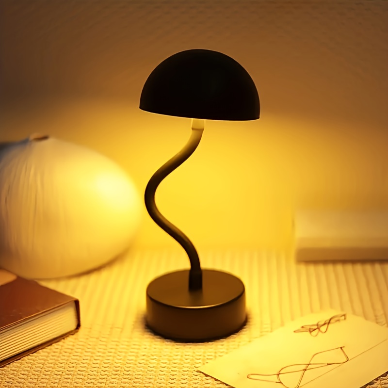 1pc Creative Mushroom Table Lamp, Curved Mushroom Lamp, Simple Modern Table  Lamp, LED Atmosphere Warm Light Restaurant Bedroom Night Light, Learning L