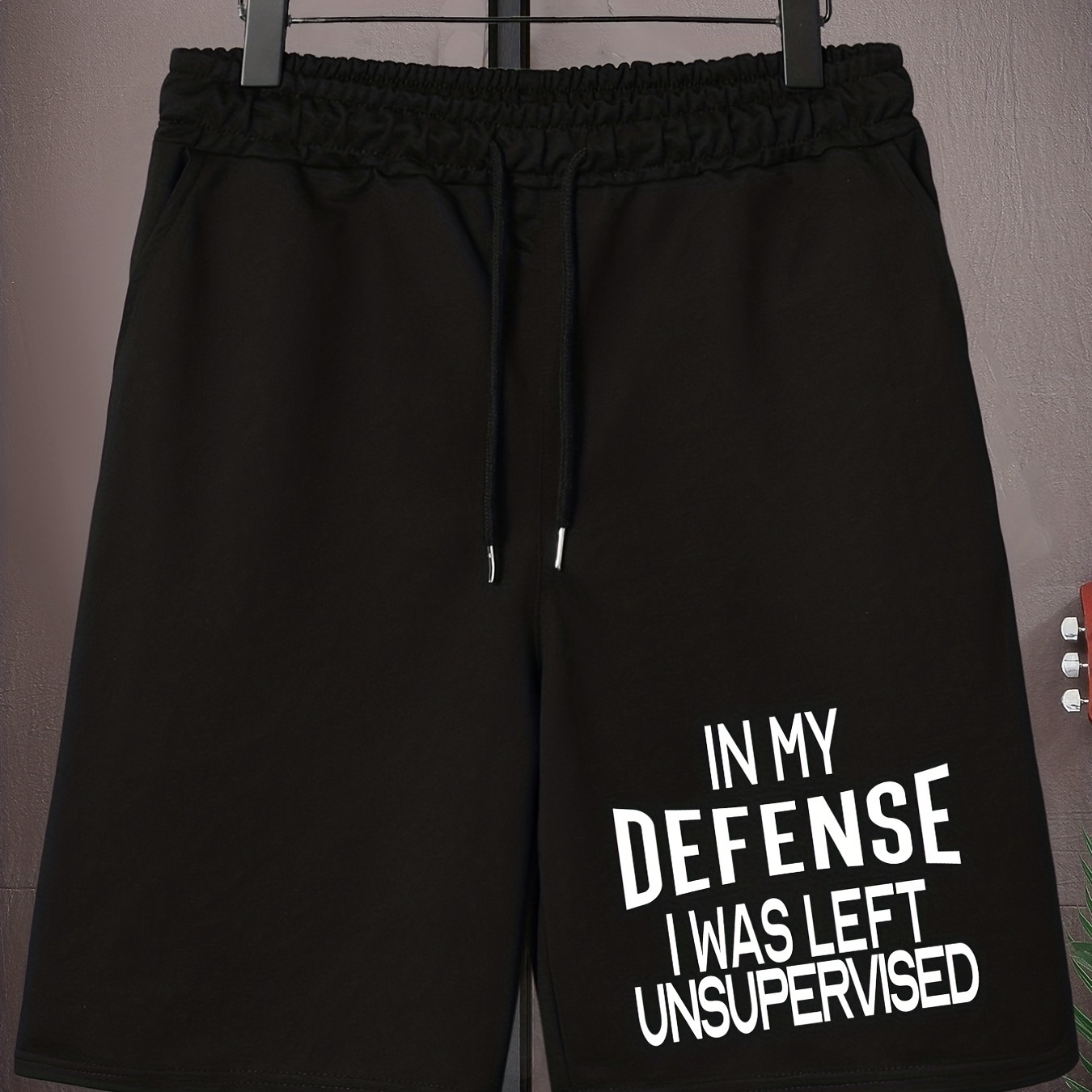 

i Was Left Unsupervised" Letter Print Casual Mid Stretch Graphic Drawstring Shorts, Men's Trendy Shorts For Summer