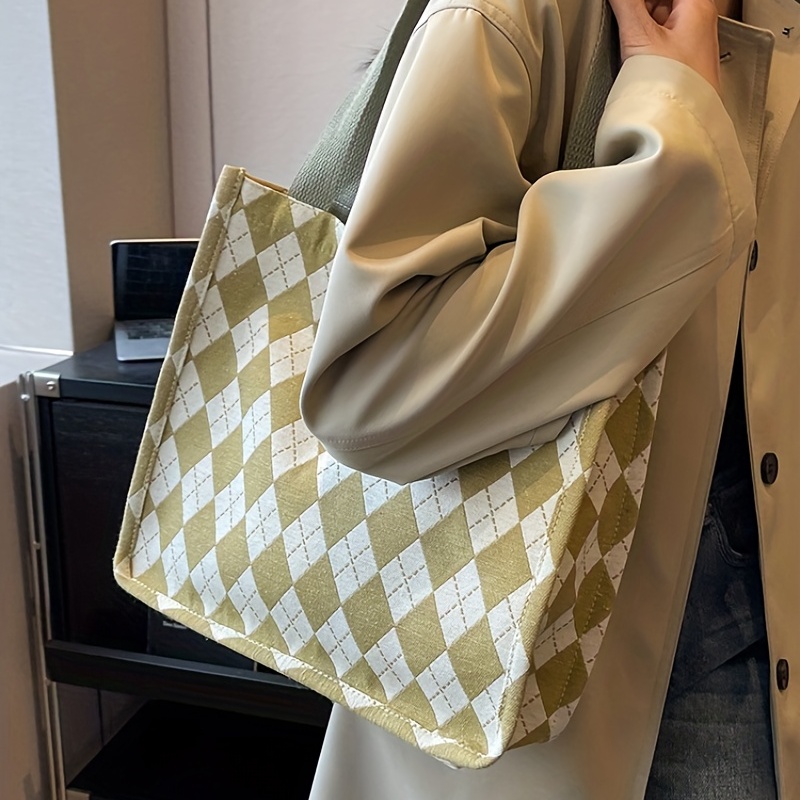 Canvas Fabric Square Check Pattern Crossbody Dumpling Bag