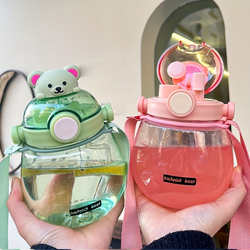 Cute Water Bottle Bear Corgi Cup Kawaii Water Bottle Straw Strap Drink  Tumbler