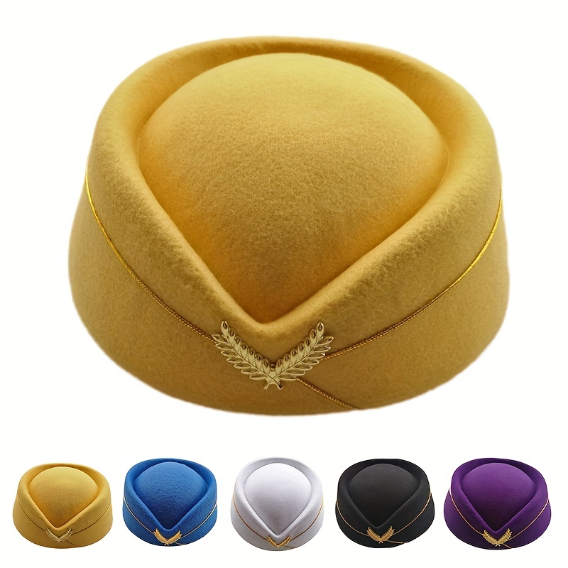 Classic Solid Color Stewardess Hat Berets Air Hostess Hat Cosplay Party Costume Accessories For Women - Click Image to Close