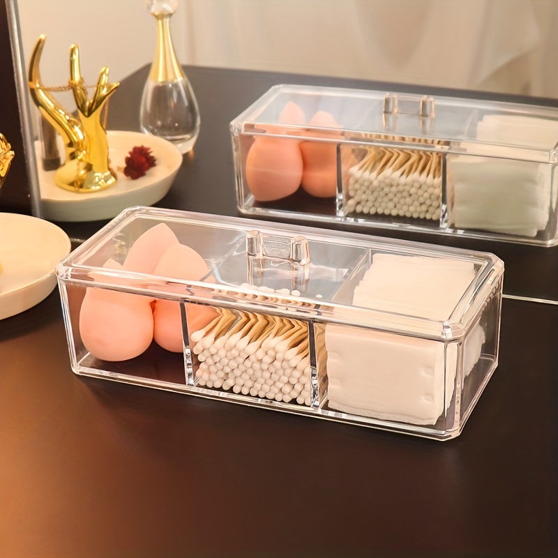 

A 3-compartment Acrylic Pad Storage Box - Transparent Storage Box For Flower Sticks, Tea Bags, Cosmetics, Dental Floss, Etc. - With Spice Bags And Sugar Bags