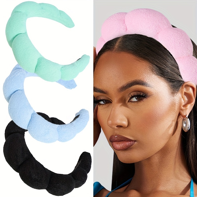 Spa Headbands for Women, Puffy Sponge Spa Headband,Padded Makeup Head  Bands,Soft Towel Cloth Wide Skincare Hairbands for Washing Face,Facial  Mask