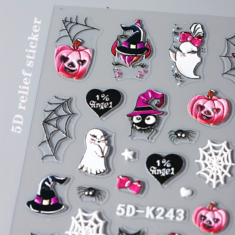 5D Halloween Nail Art Stickers Devil Horror Spider Web Blood Skull & More