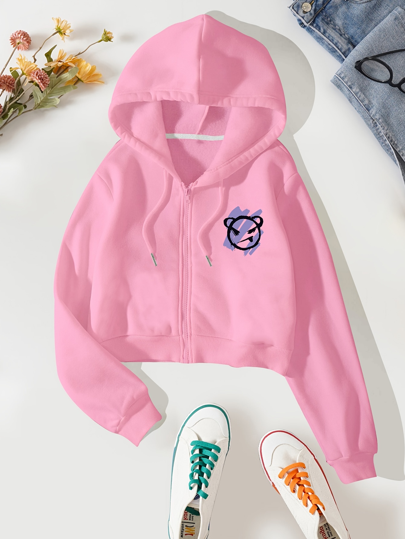 Sudadera corta con capucha y cremallera para mujer, casual, manga larga,  con cordón y capucha, L