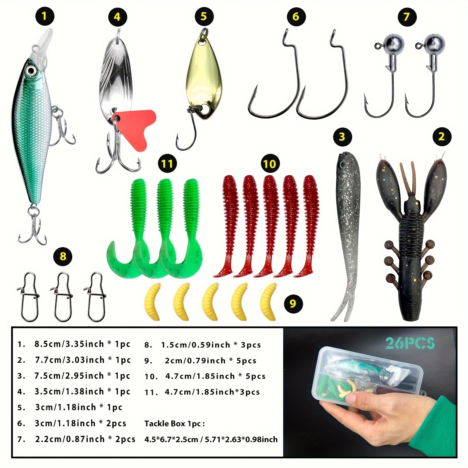 FREE FISHER 296pcs Fishing Lures Kit with Tackle Box Included Crankbait,  Minnow, Spinnerbaits, Spoons, Soft Lures, Jigs, Hooks, Bait Rigs, Weights