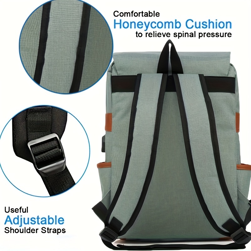 Vintage Nylon Notebook Backpack USB Charging Port Tear Resistant