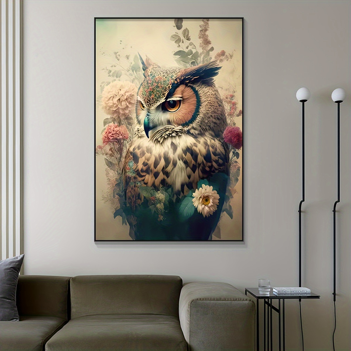 1pc Vintage Flower Owl Canvas Paintings for Living Room Home Decor - Cute  Animals Posters and Prints with No Frame