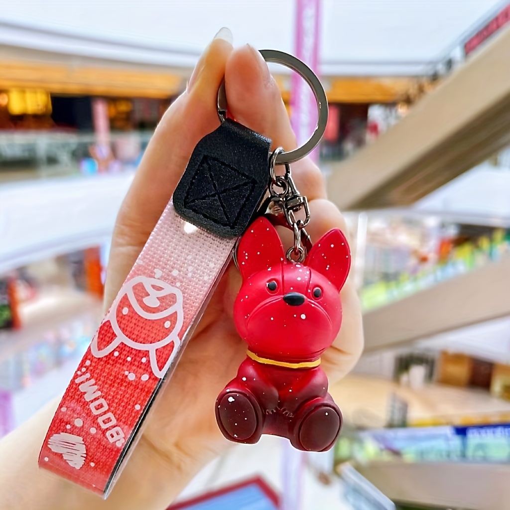 1pc Red Cartoon Lovely Resin French Bulldog Keychain