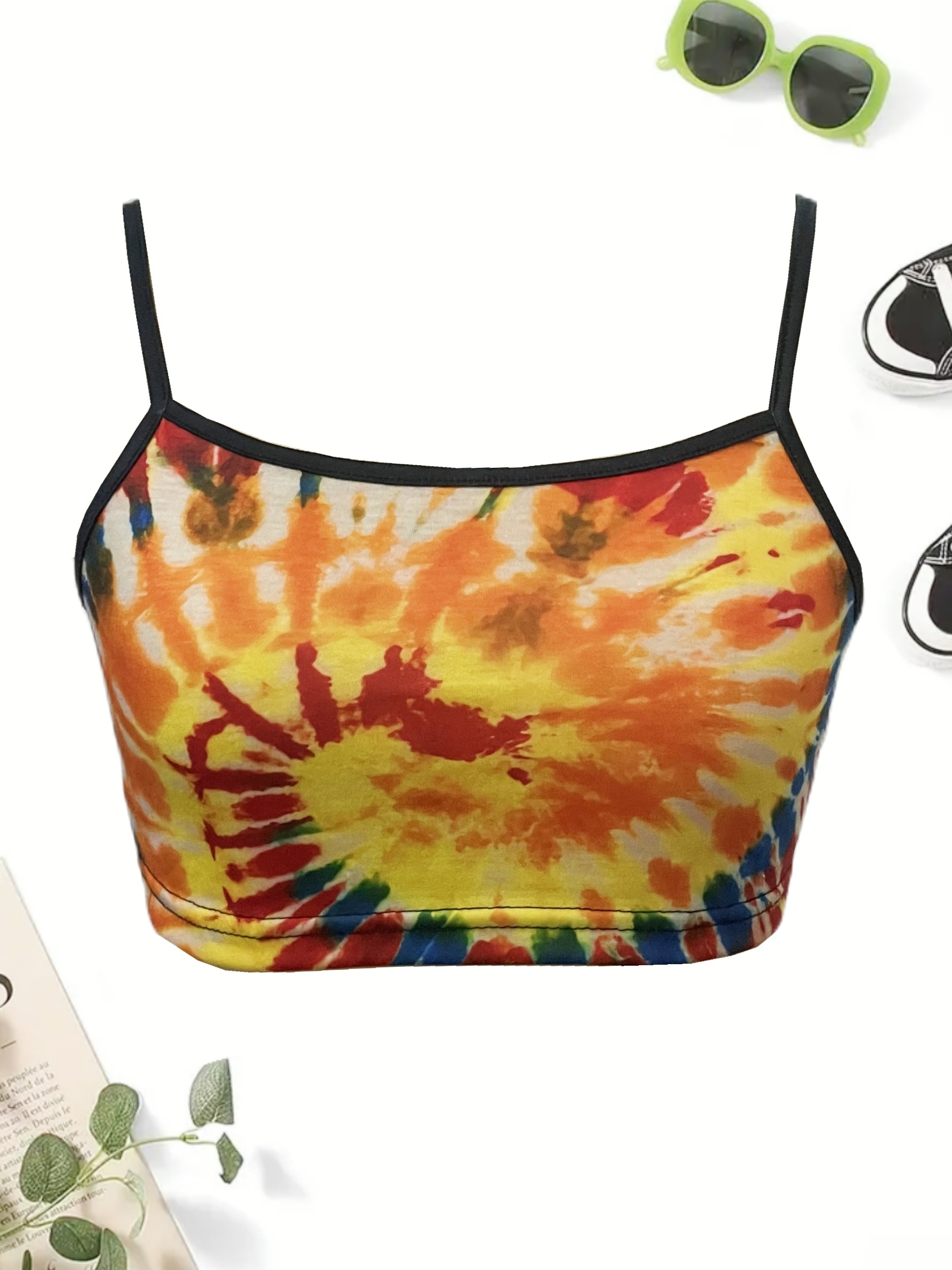 Tie Dye Simple Crop Top Sexy Spaghetti Strap Sleeveless Cami - Temu Norway