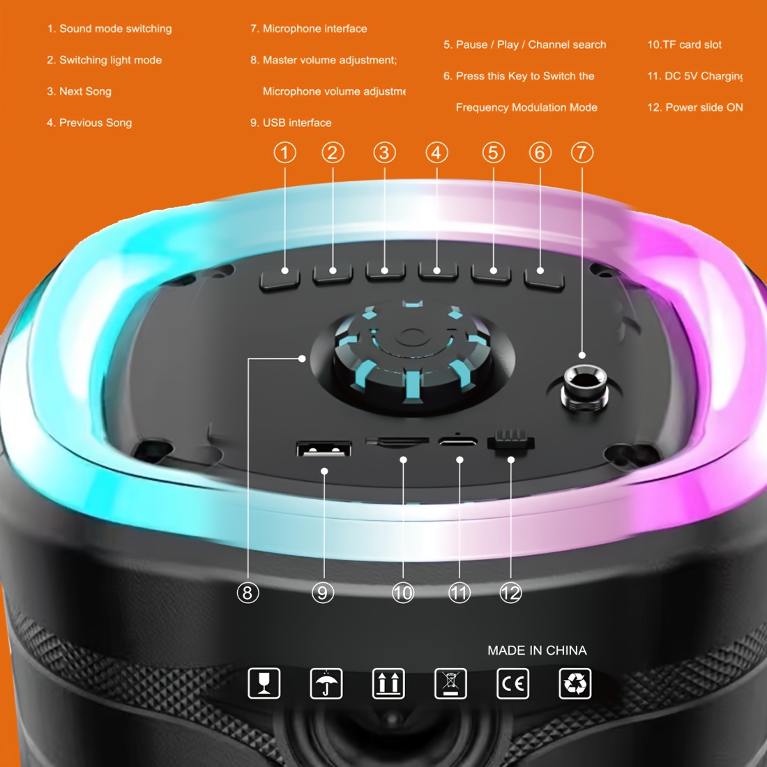 Altavoz Inalámbrico Altavoz Alta Potencia Luces Led Colores - Temu