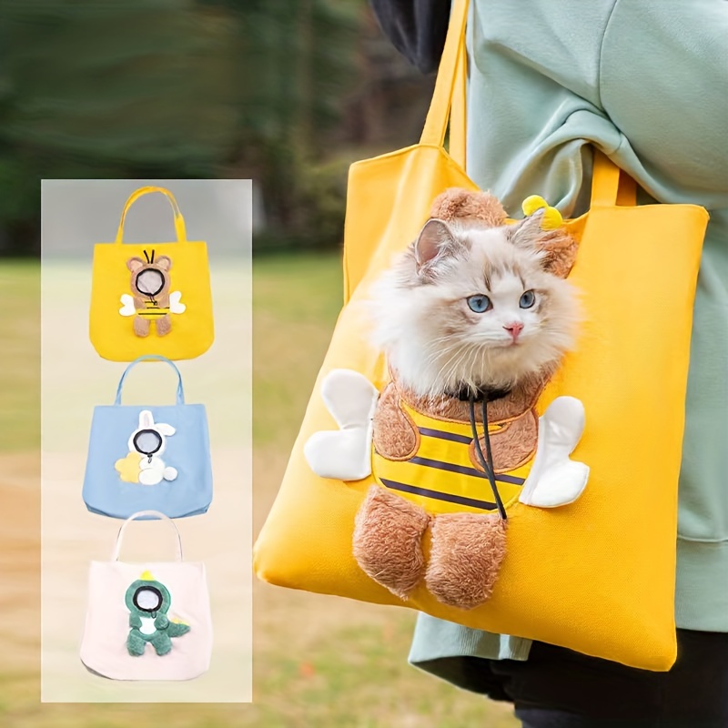 1pc Breathable Leather Pet Carrier Handbag for Cats and Small Dogs -  Portable Travel Bag with Comfortable Shoulder Strap and Removable Fleece Bed
