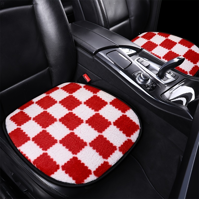 1pc Or 2pcs Or 3pcs Plush Plaid Thicken Warm Car Seat Cushion Pad