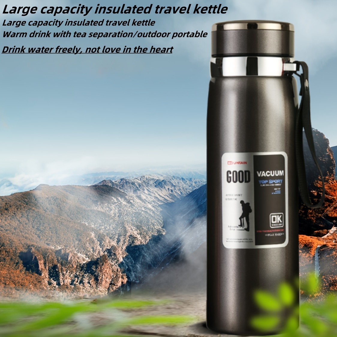 GIANXI Rock Climbing Thermos Bottle Large Capacity Stainless Steel Thermos  Outdoor Hiking Travel Thermal Water Bottle