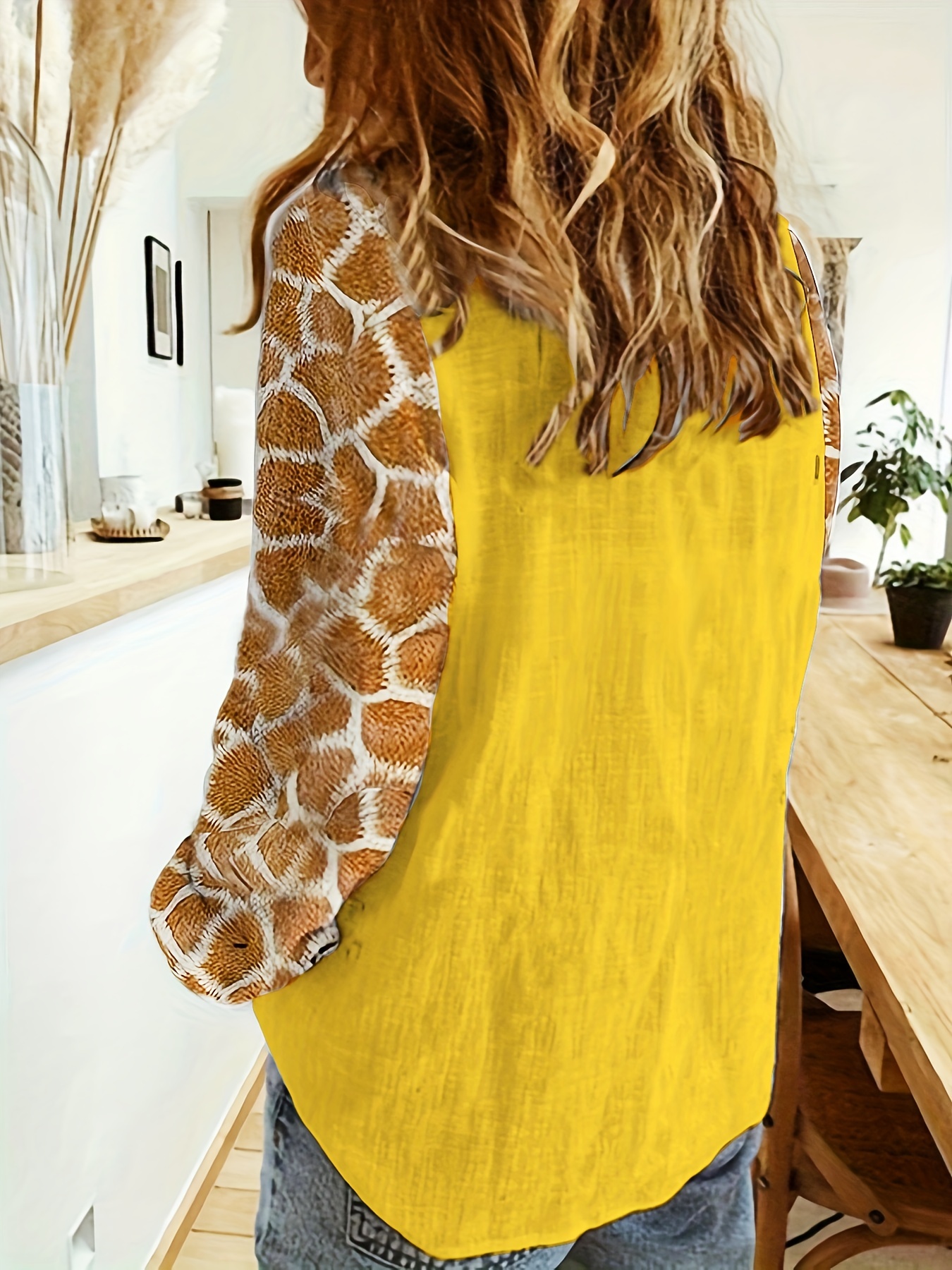 Giraffe Print Button Shirt, Casual Long Sleeve Shirt For Spring