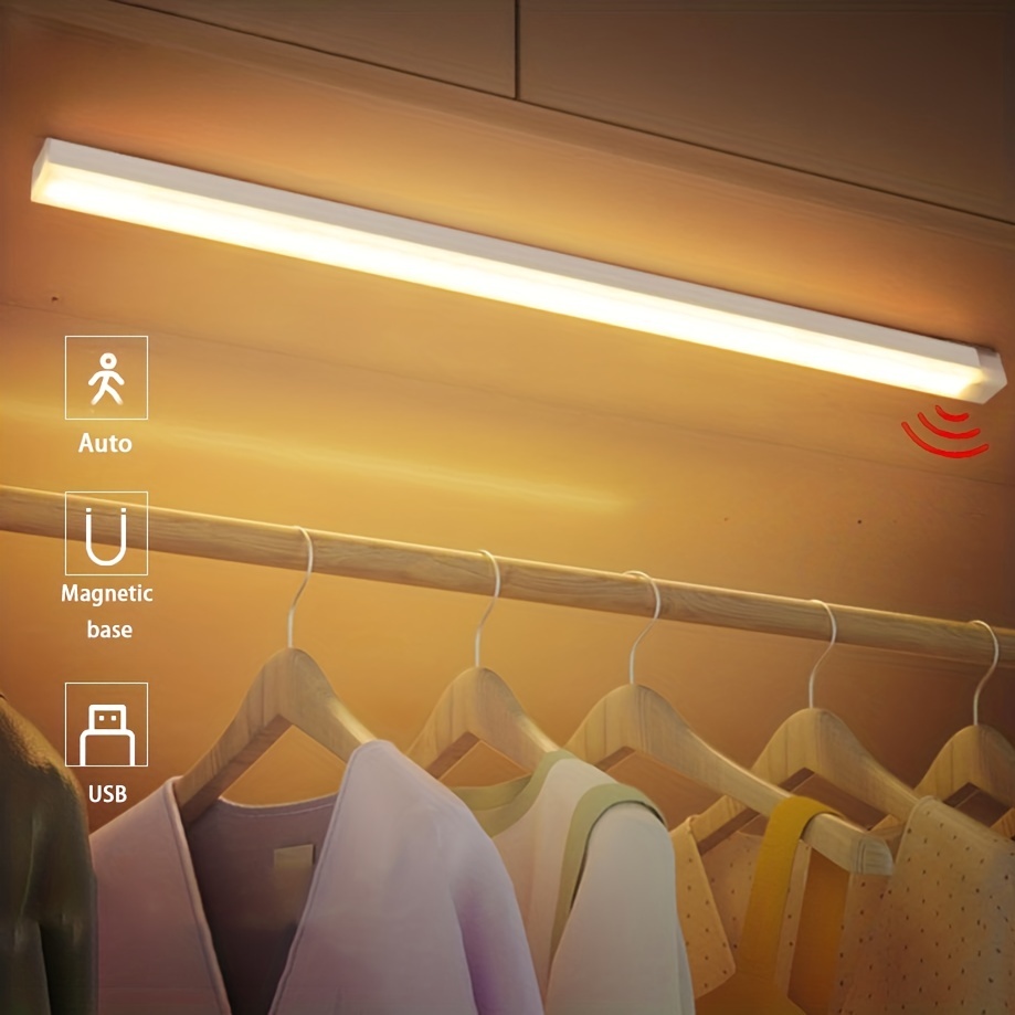 Lampe Armoire,éclairage d'armoire à détecteur de mouvement,éclairage d' armoire de rangement sans fil à vec batterie rechargeable  intégrée,éclairage de nuit magnétique à coller,pour placard de cuisine