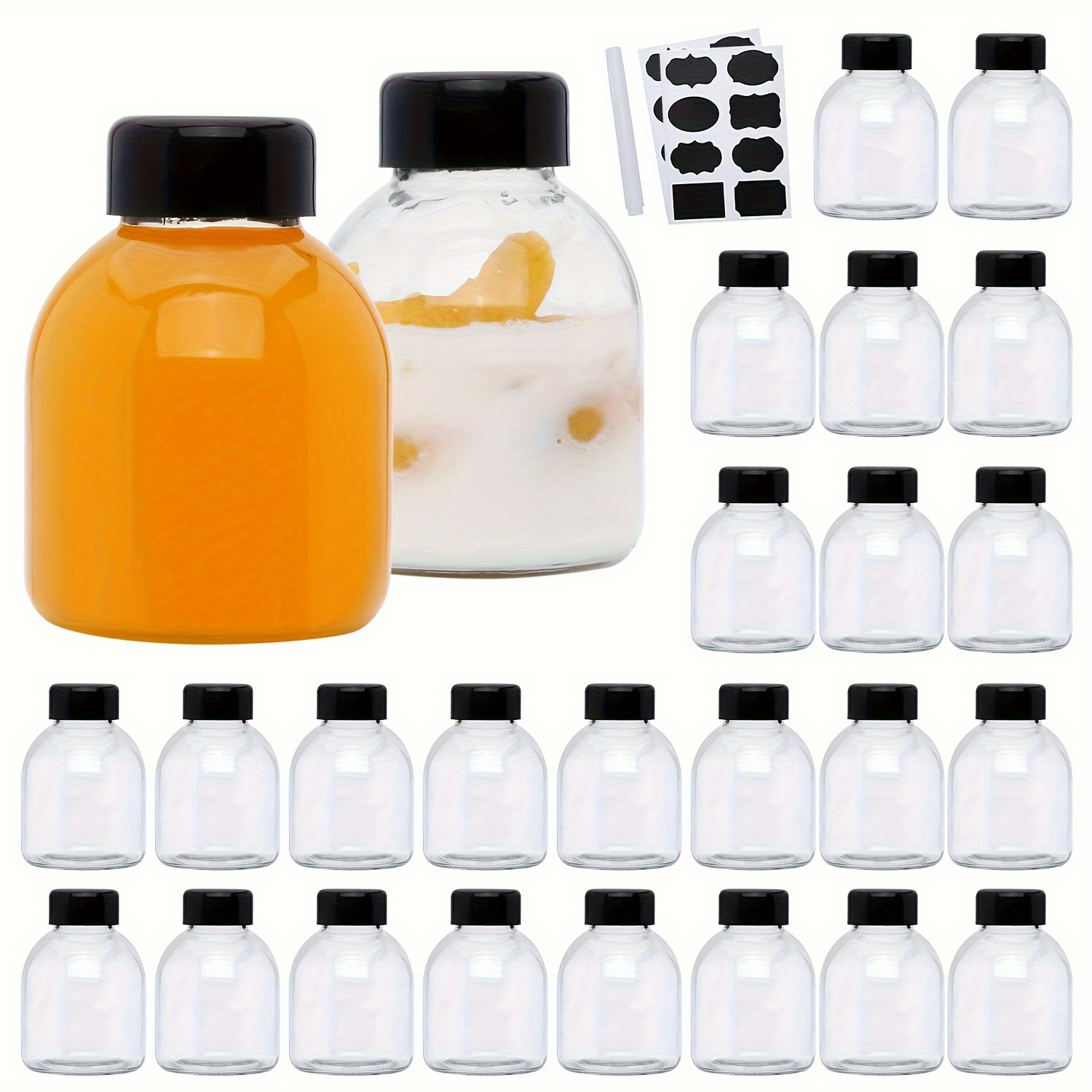 Jars Small Glass Juice Bottles With Black Lids For - Temu